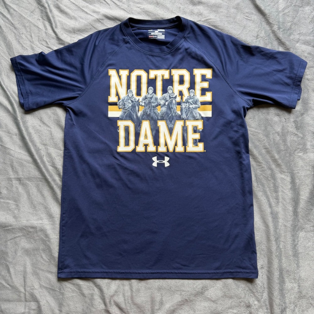 Under Armour T-Shirt Mens Medium Navy Notre Dame Four Horsemen HeatGear Athletic
